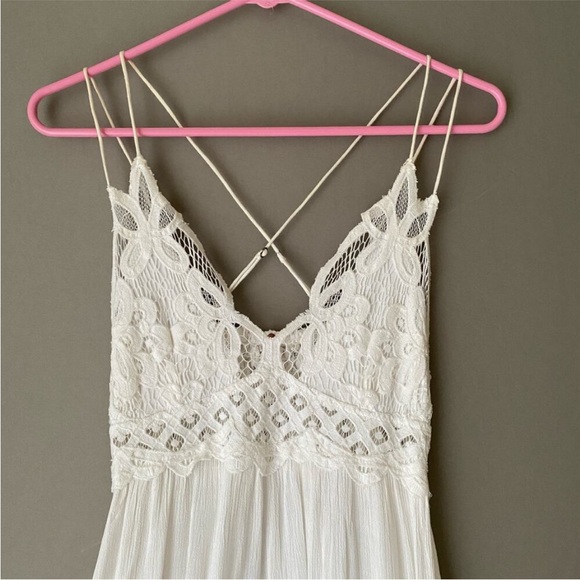 Free People sz S white lace boho prairie spaghetti strap dress - Picture 3 of 6